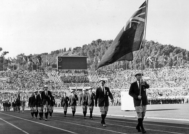 The New Zealand team entering the stadium at the 1960 Rome Olympics